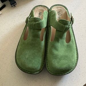 Alegria Green Suede Mules